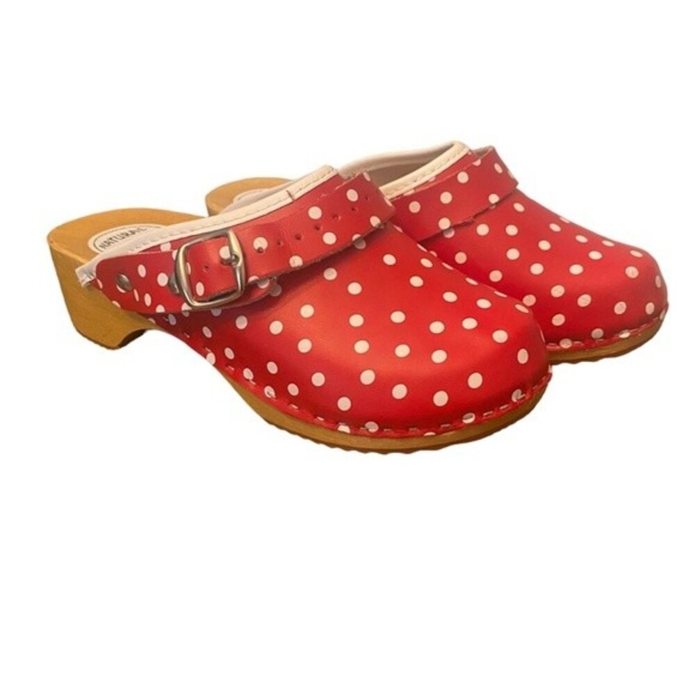 Red Polka Dot Leather Woolfield Slide Mules Women's size 5